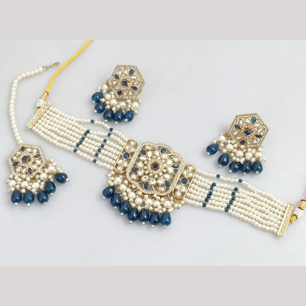 Manisha Jewellery Gold Plated Pota Stone And Pearls Choker Necklace Set