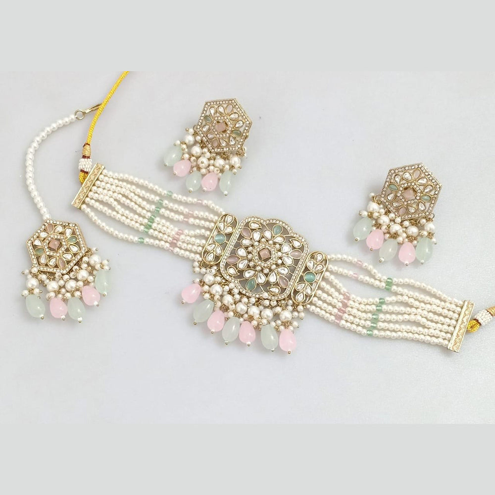 Manisha Jewellery Gold Plated Pota Stone And Pearls Choker Necklace Set