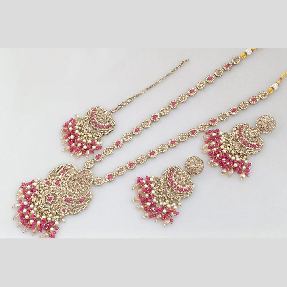 Manisha Jewellery Gold Plated Crystal Stone And Pearls Long Necklace Set