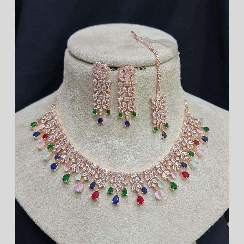 Manisha Jewellery Rose Gold Plated American Diamond Necklace Set