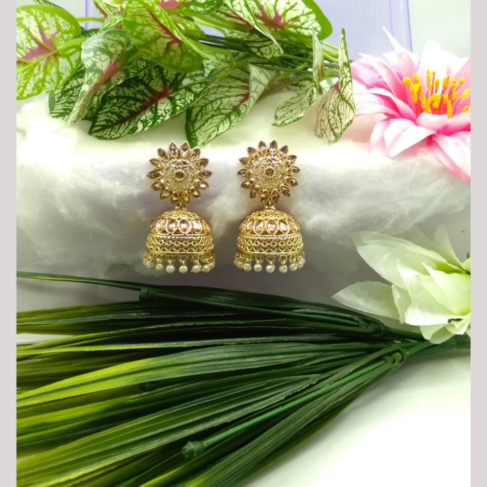 Manisha Jewellery Gold Plated Crystal Stone And Beads Jhumki Earrings