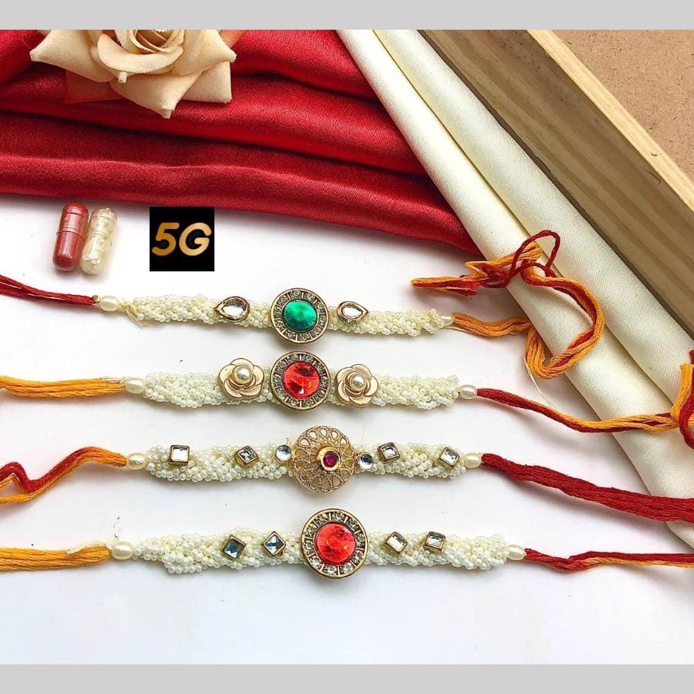 Manisha Jewellery Gold Plated Kundan Stone And Pearls Rakhi  (Assorted Design One Piece Only )