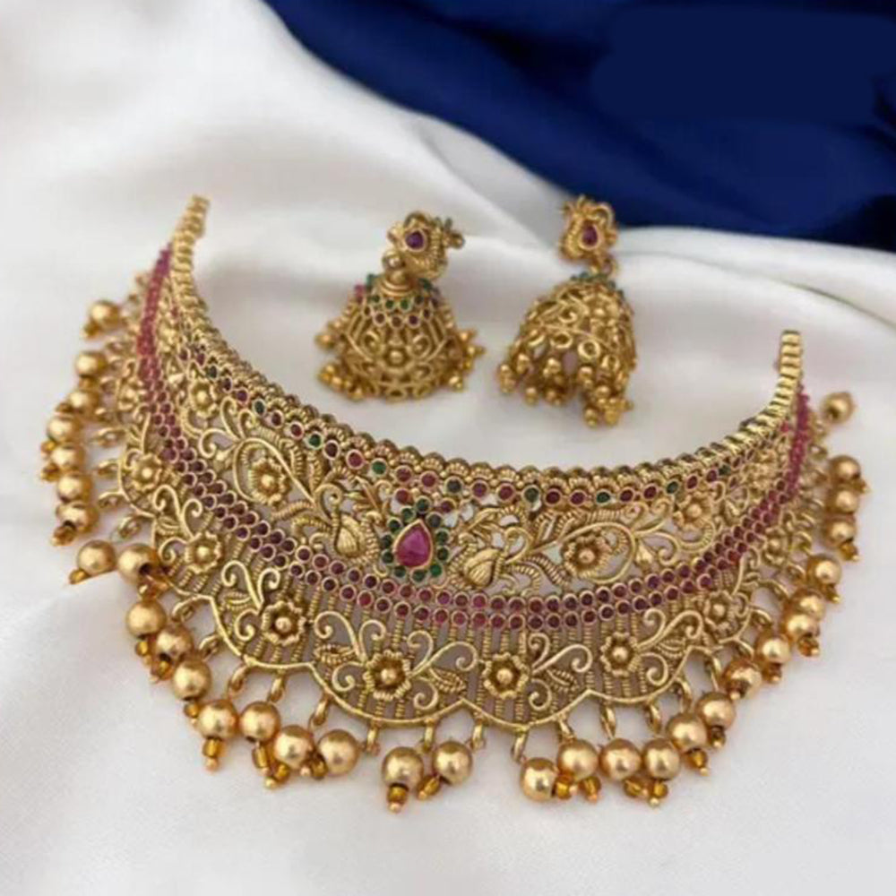 Manisha Jewellery Gold Plated Pota Stone And Beads Choker Necklace Set