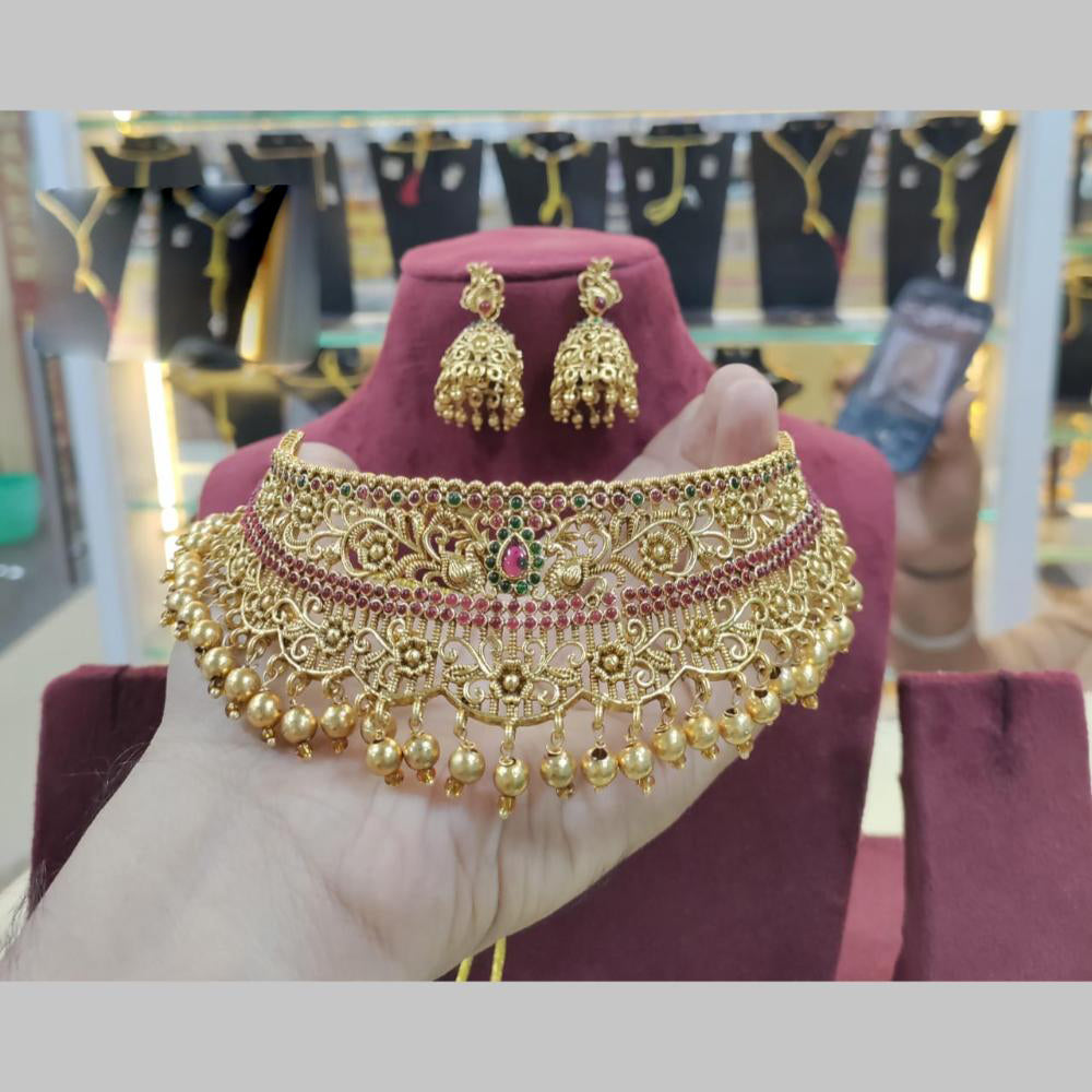 Manisha Jewellery Gold Plated Pota Stone And Beads Choker Necklace Set