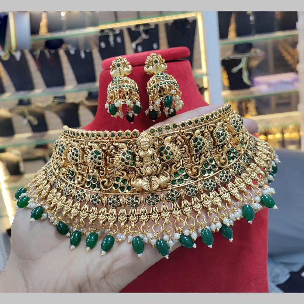 Manisha Jewellery Gold Plated Pota Stone And Beads Choker Necklace Set