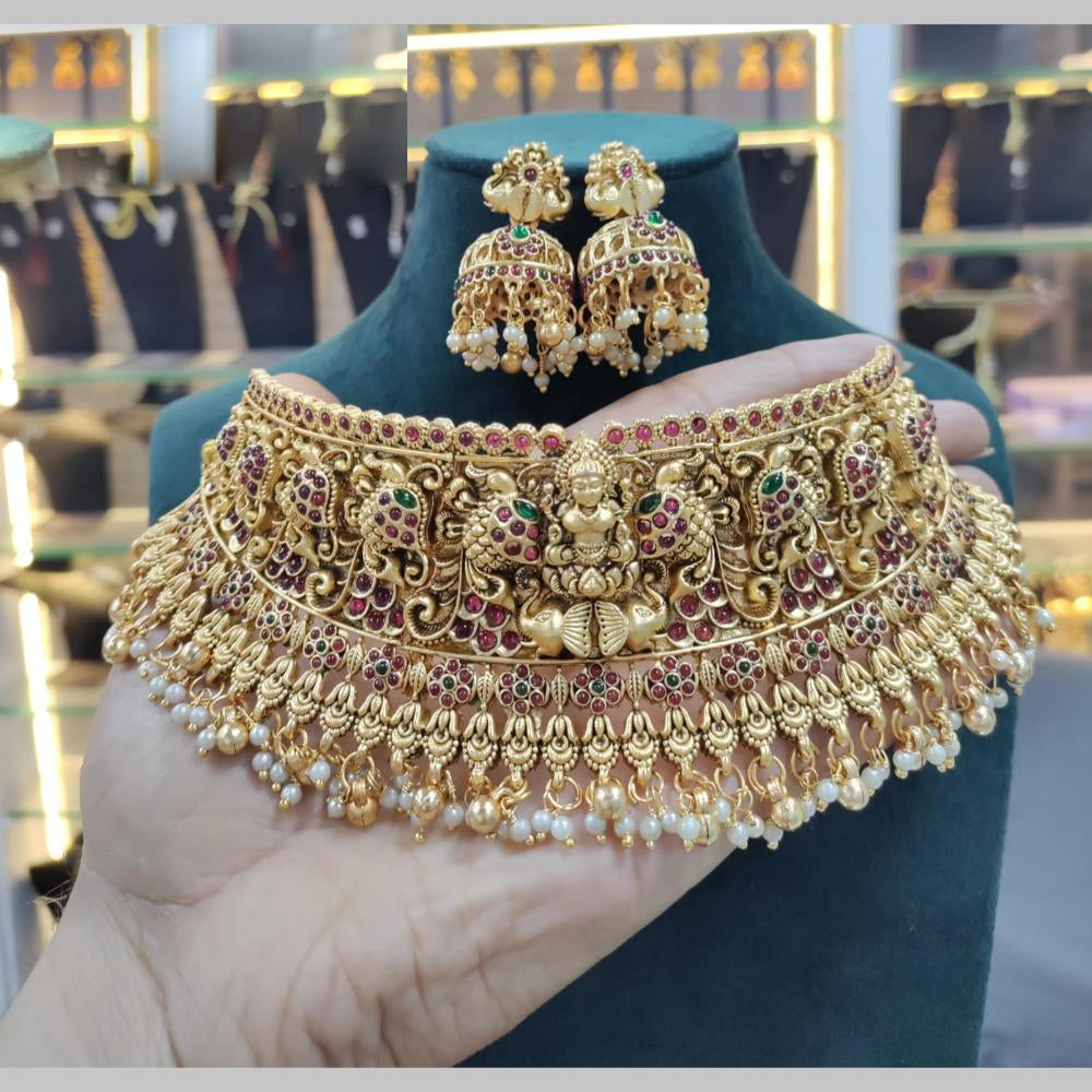 Manisha Jewellery Gold Plated Pota Stone And Beads Choker Necklace Set