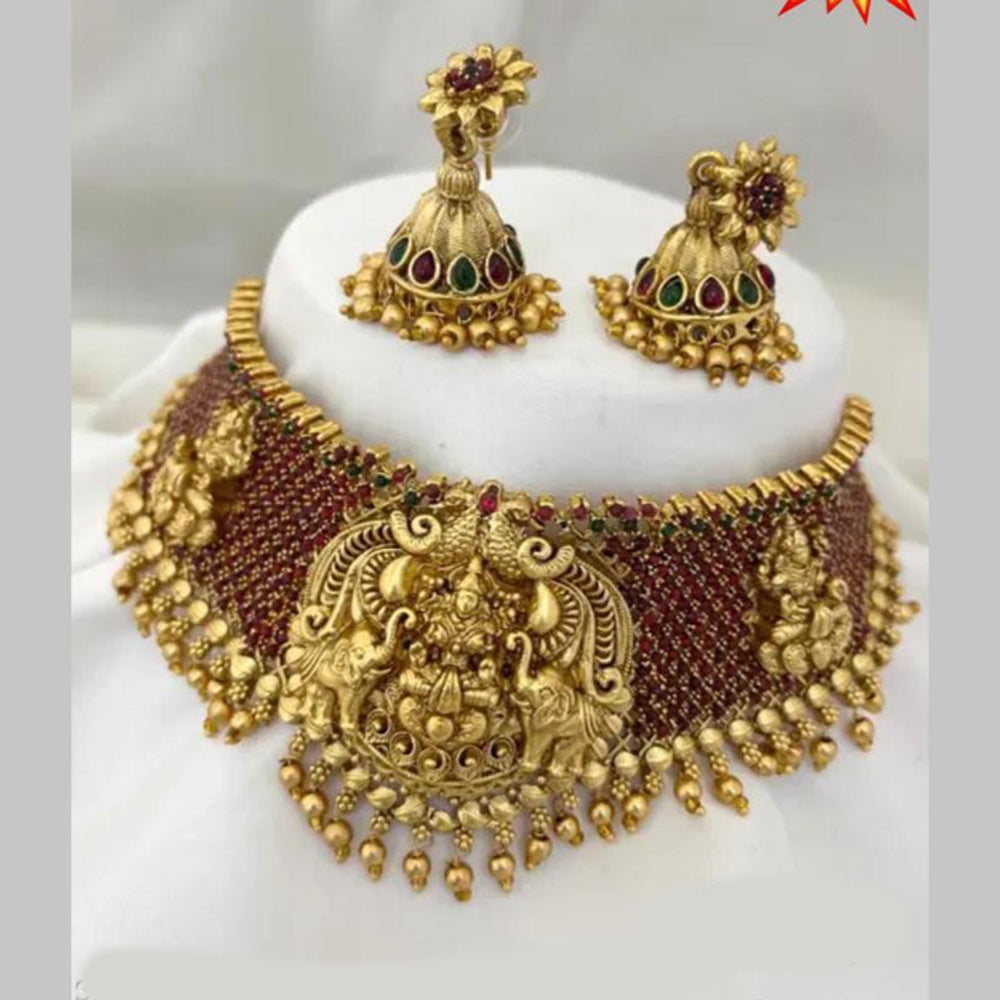 Manisha Jewellery Gold Plated Pota Stone And Beads Choker Necklace Set