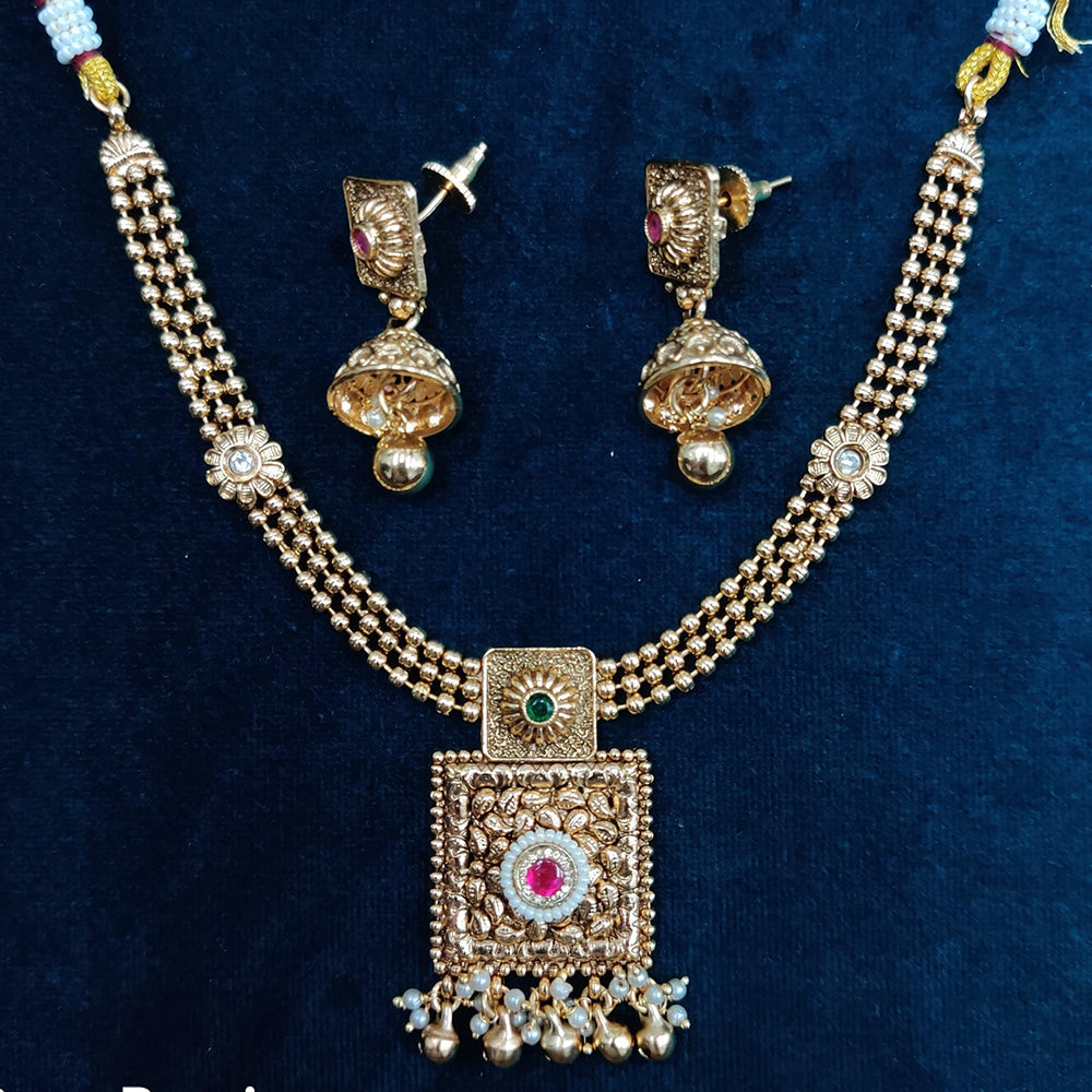 Manisha Jewellery Gold Plated Pota Stone And Beads Necklace Set