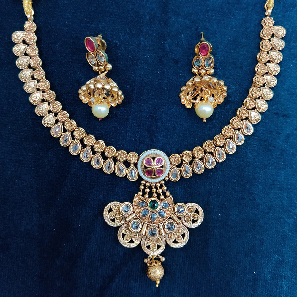 Manisha Jewellery Gold Plated Pota Stone And Beads Necklace Set