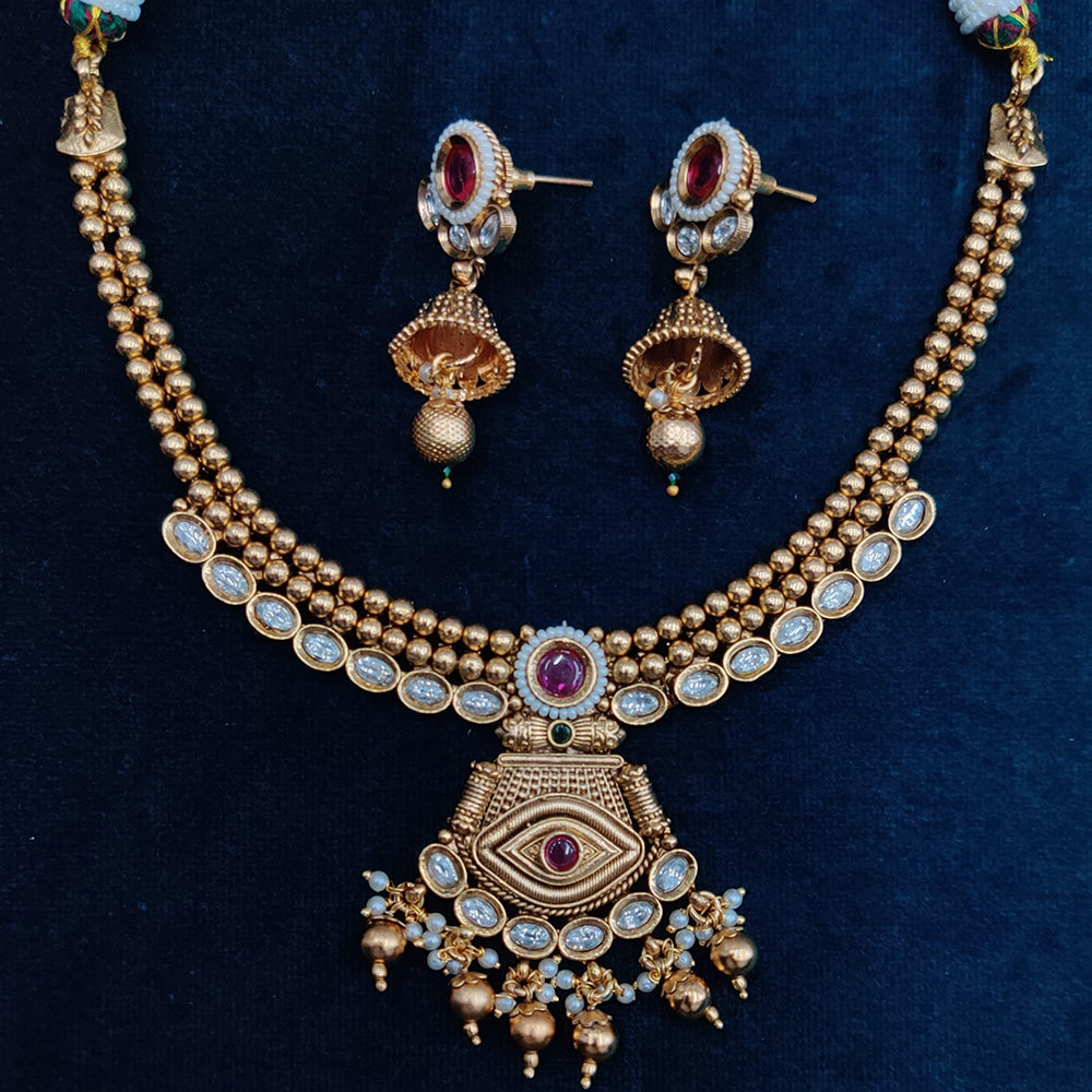 Manisha Jewellery Gold Plated Pota Stone And Beads Necklace Set