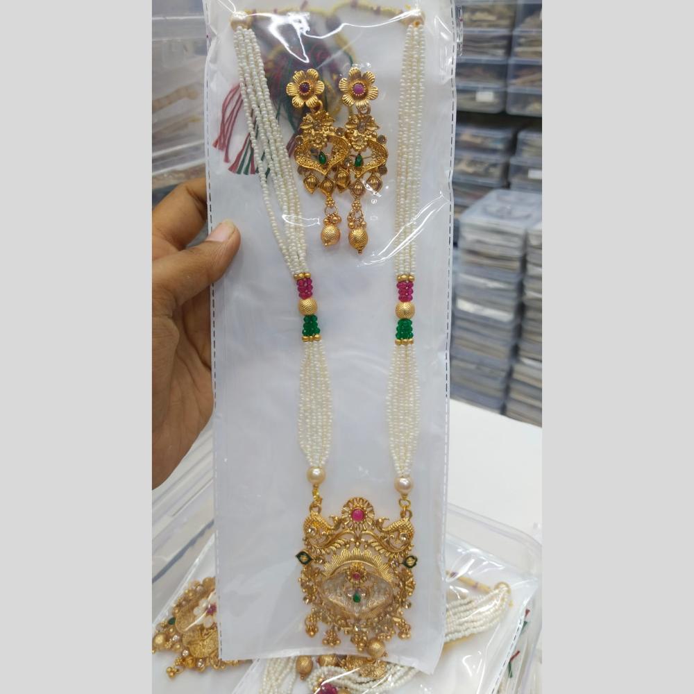 Manisha Jewellery Gold Plated Pota Stone And Pearl Necklace Set