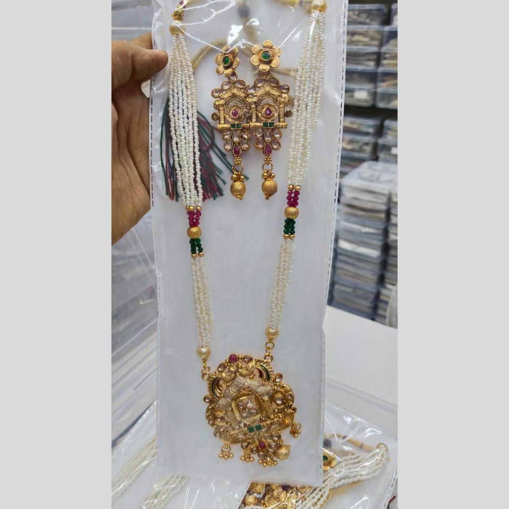Manisha Jewellery Gold Plated Pota Stone And Pearl Necklace Set