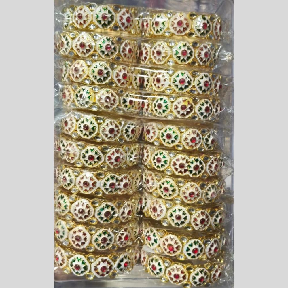 Manisha Jewellery Gold Plated Pota Stone And Meenakari Bangle Set