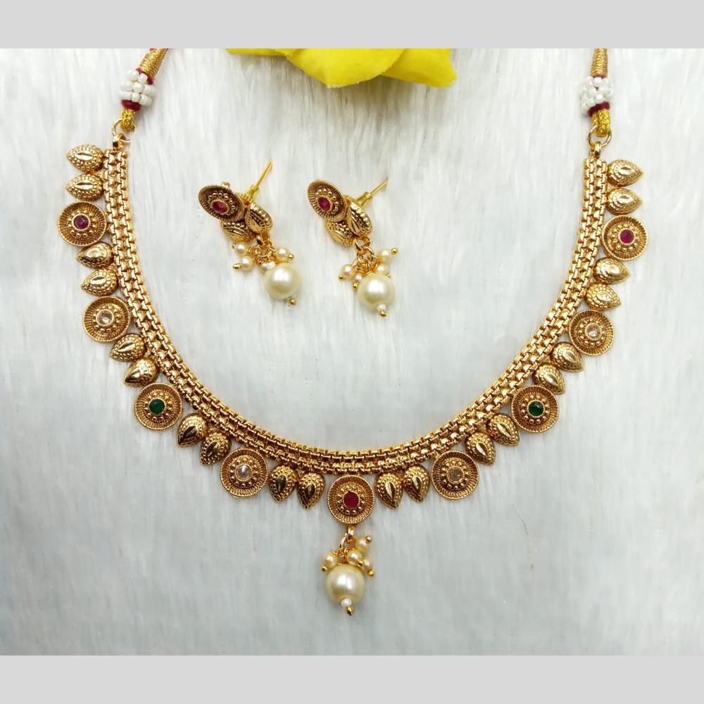 Manisha Jewellery Gold Plated Pota Stone And Pearl Necklace Set