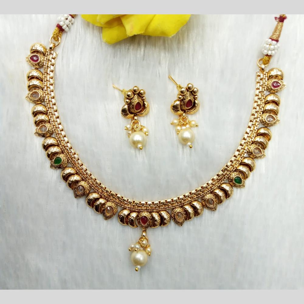 Manisha Jewellery Gold Plated Pota Stone And Pearl Necklace Set