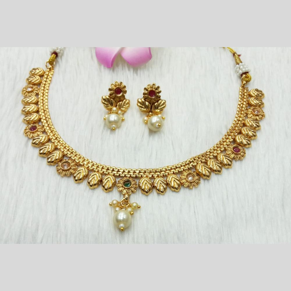 Manisha Jewellery Gold Plated Pota Stone And Pearl Necklace Set