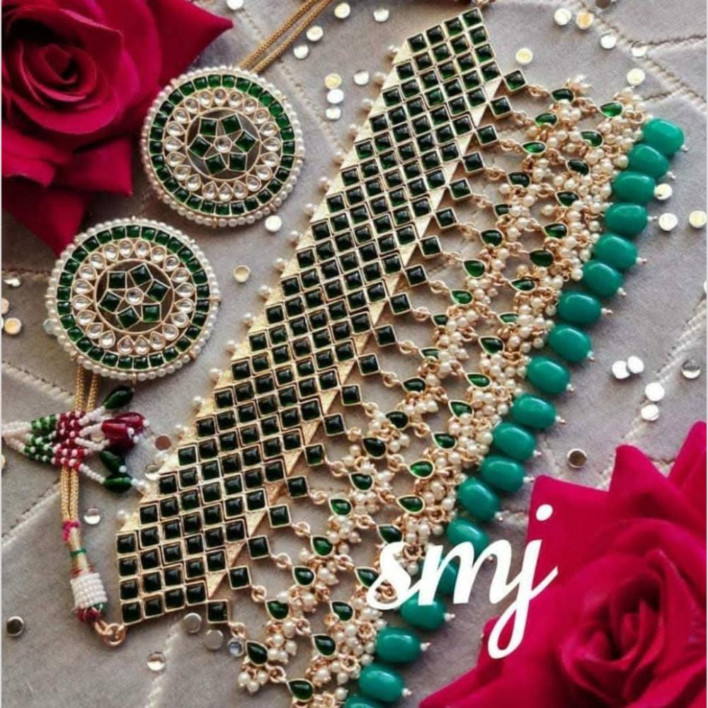 Manisha Jewellery Gold Plated Pota Stone And Beads Choker Necklace Set