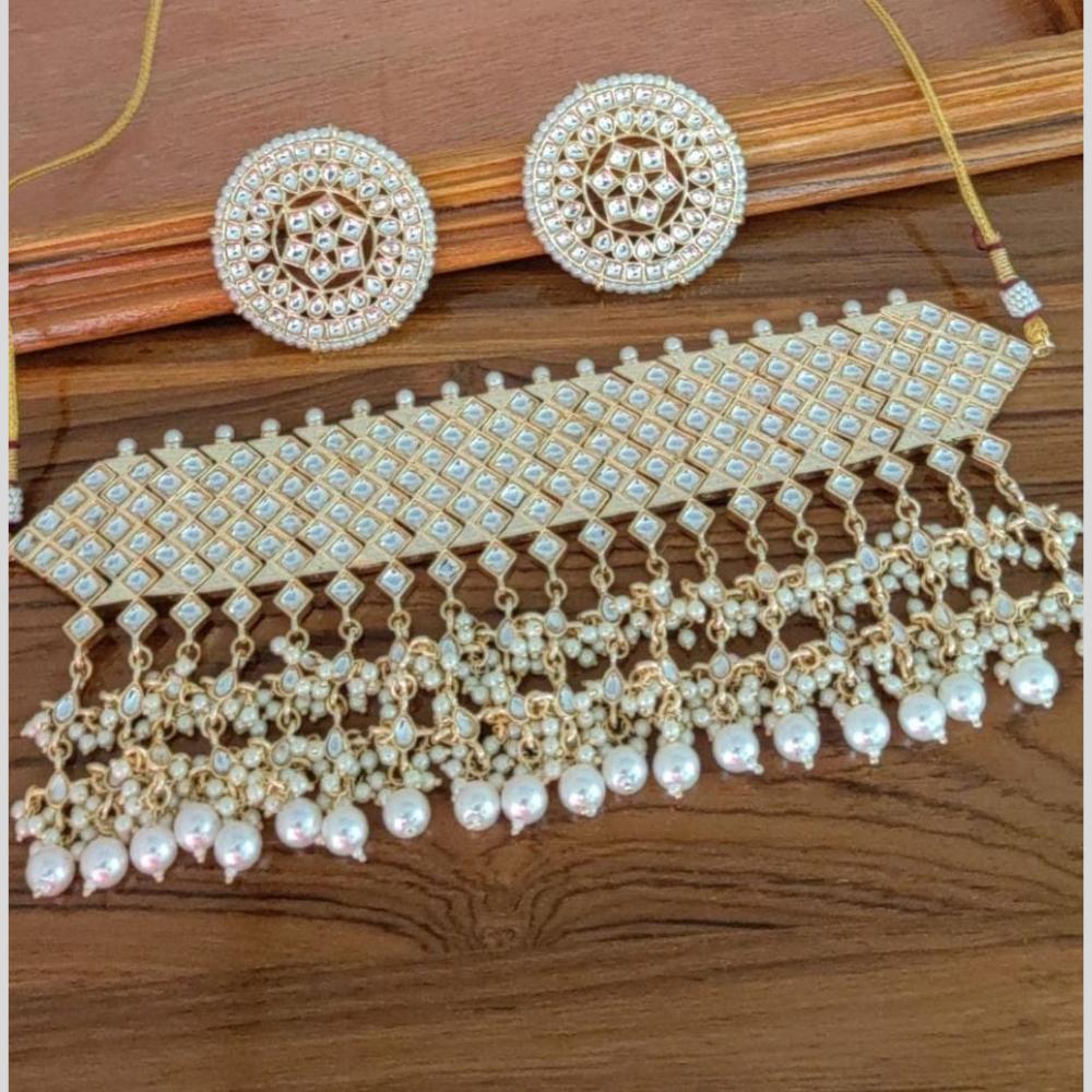 Manisha Jewellery Gold Plated Pota Stone And Beads Choker Necklace Set