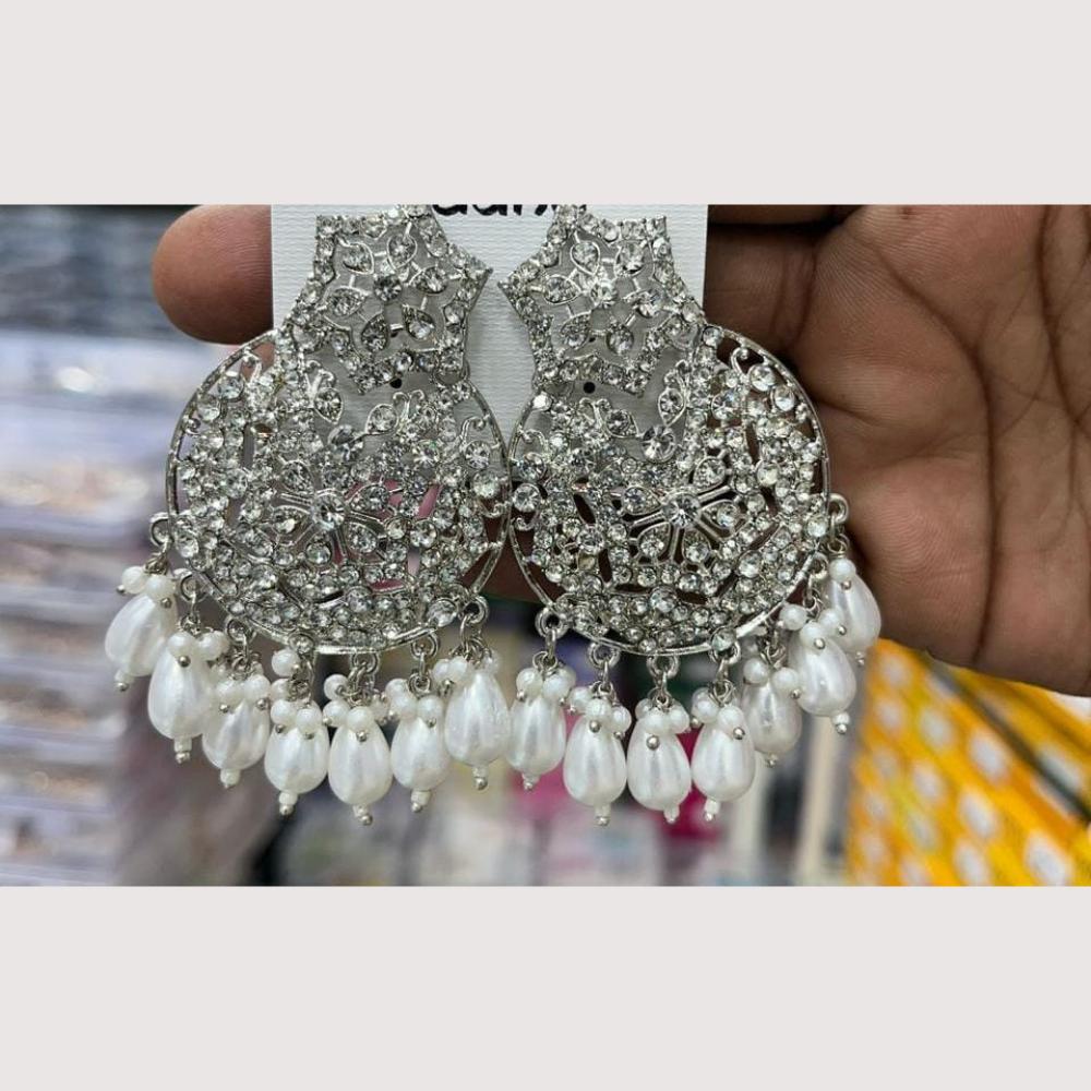 Manisha Jewellery Rhodium Plated Shiny Austrian Stone And Pearl Dangler Earrings