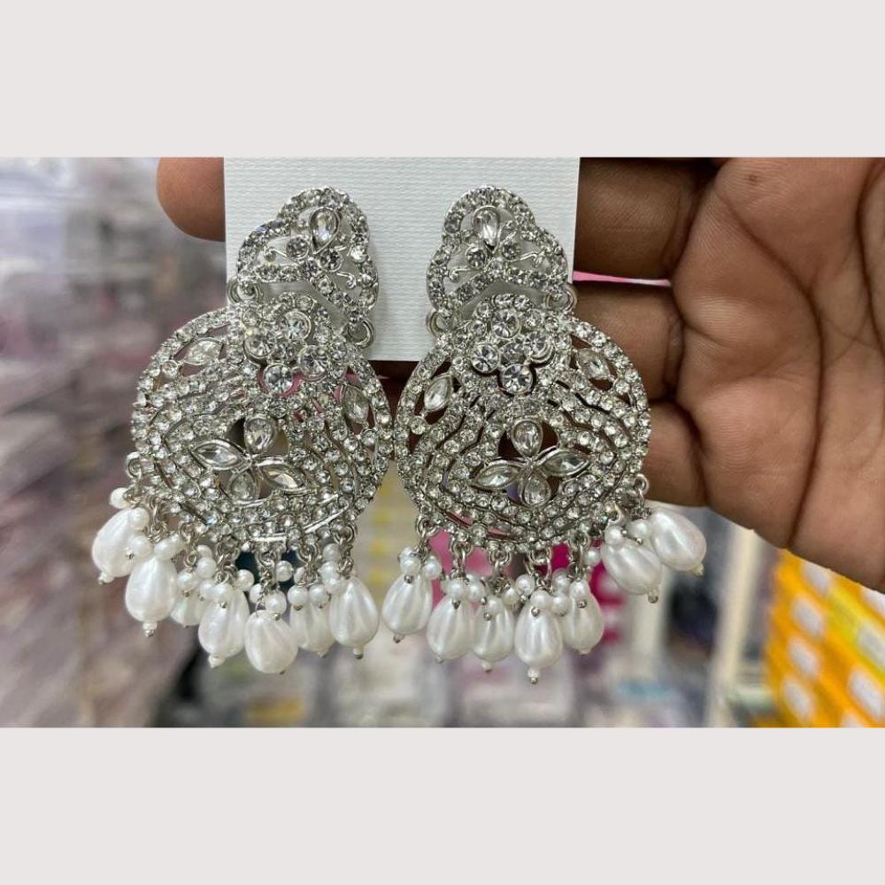 Manisha Jewellery Rhodium Plated Shiny Austrian Stone And Pearl Dangler Earrings