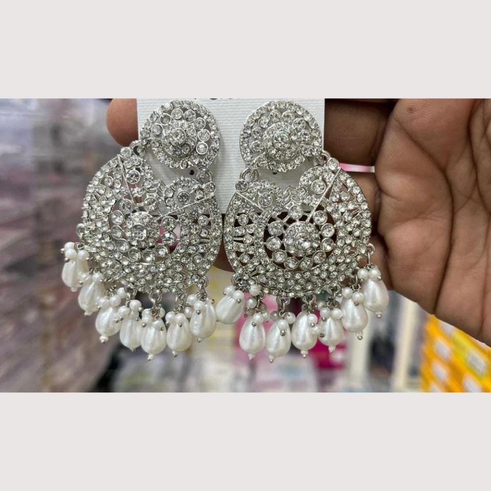 Manisha Jewellery Rhodium Plated Shiny Austrian Stone And Pearl Dangler Earrings