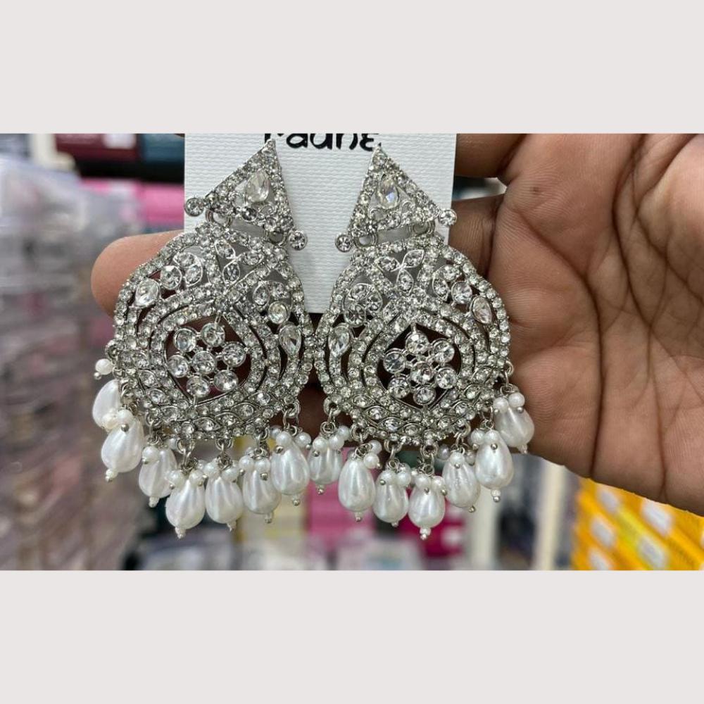 Manisha Jewellery Rhodium Plated Shiny Austrian Stone And Pearl Dangler Earrings