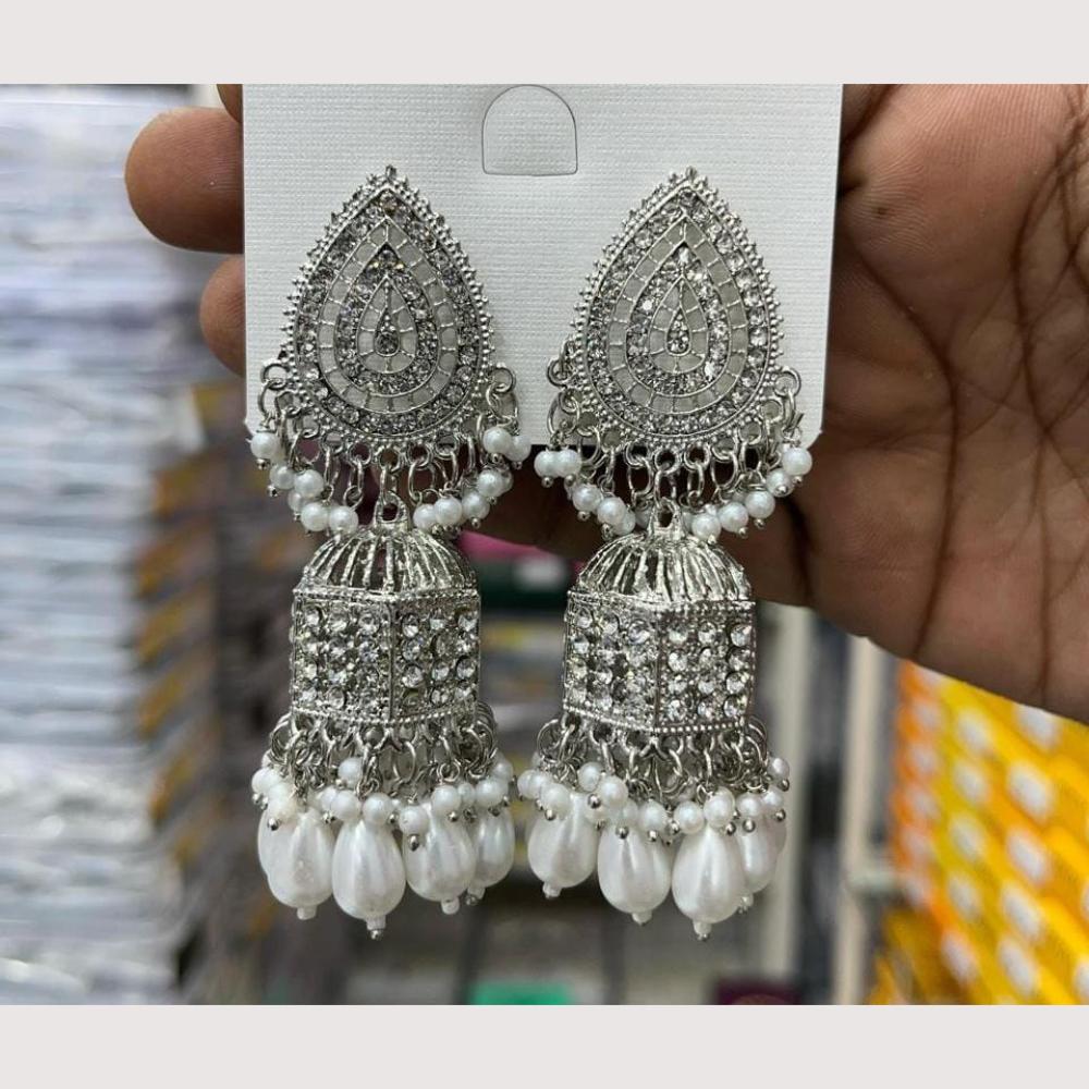 Manisha Jewellery Rhodium Plated Shiny Austrian Stone And Pearl Jhumki Earrings