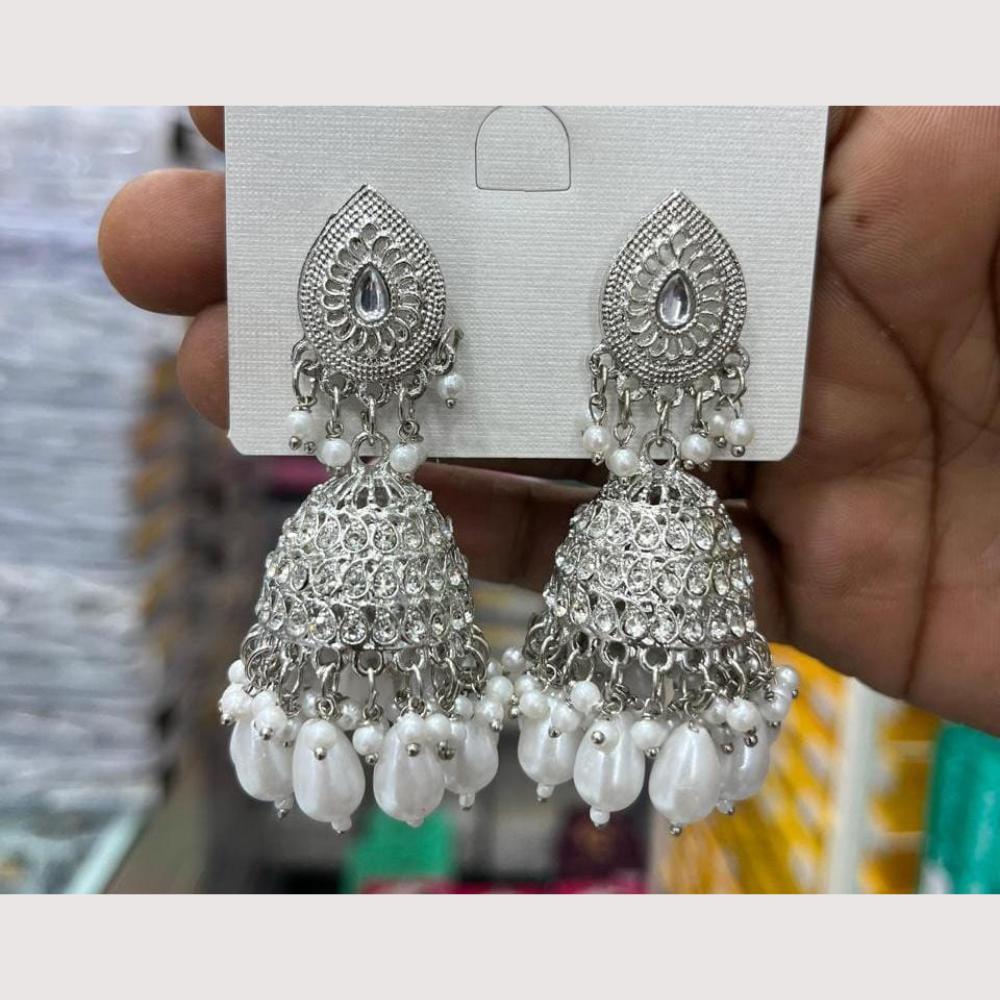 Manisha Jewellery Rhodium Plated Shiny Austrian Stone And Pearl Jhumki Earrings