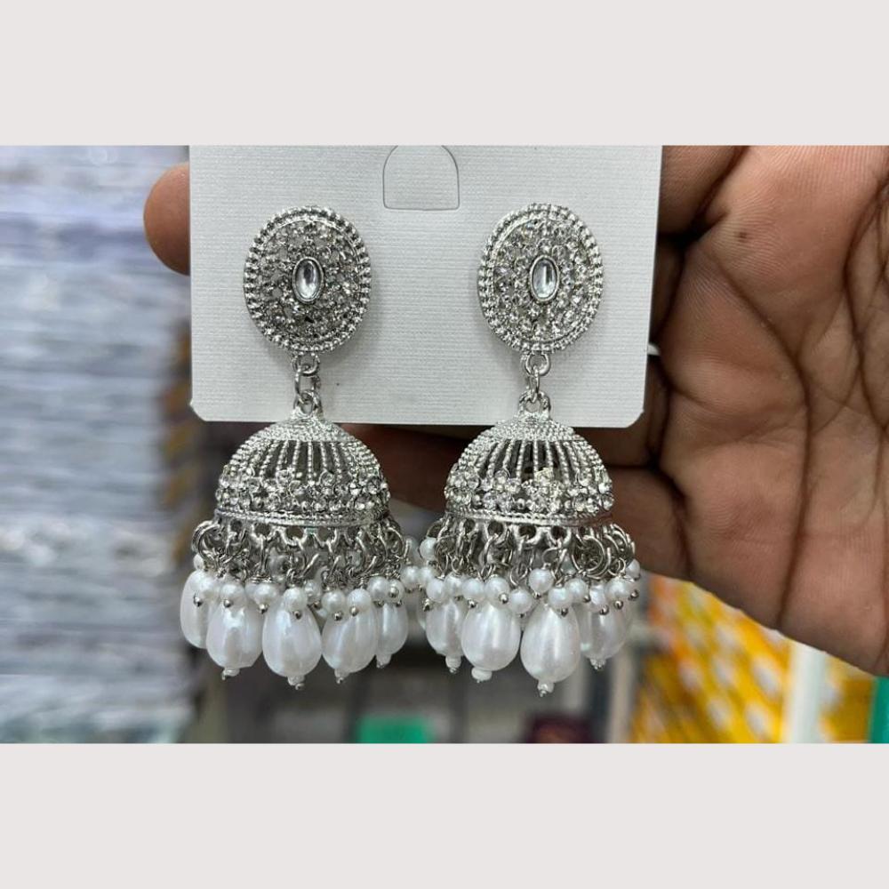 Manisha Jewellery Rhodium Plated Shiny Austrian Stone And Pearl Jhumki Earrings
