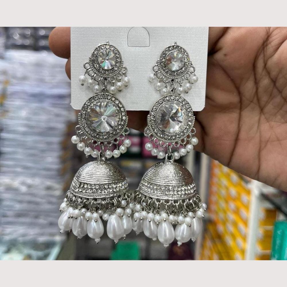 Manisha Jewellery Rhodium Plated Shiny Austrian Stone And Pearl Jhumki Earrings