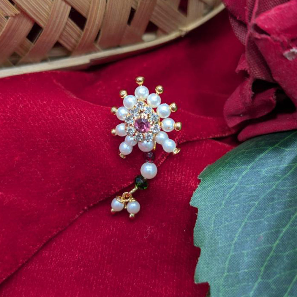 Manisha Jewellery Maharashtrian Nose Ring Set with Red Teardrop Stone