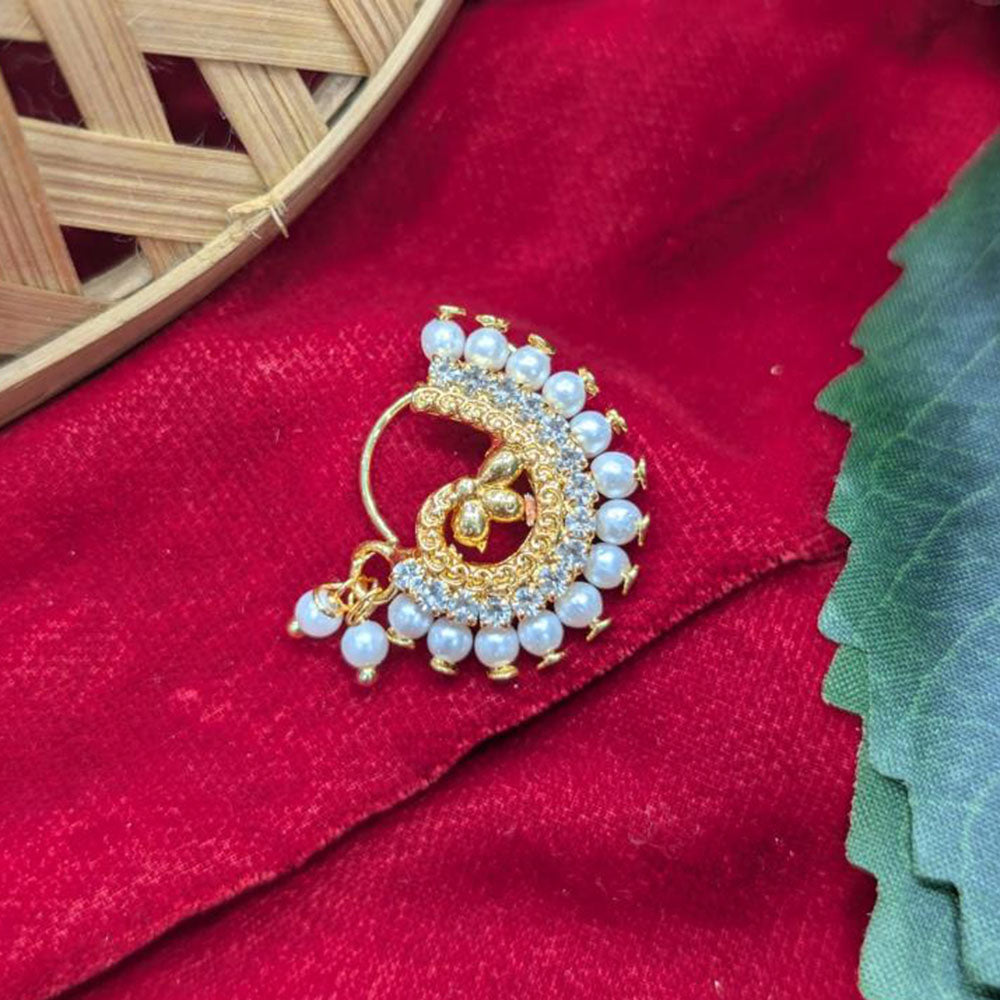 Manisha Jewellery Austrian and Pearl Nath – Traditional Maharashtrian Bridal Nose Ring