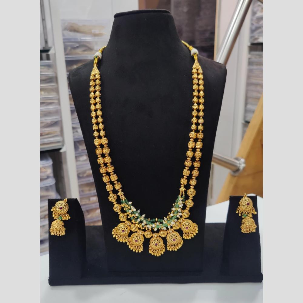 Manisha Collection Antique Pota Stone Long Necklace – Classic Indian Jewellery
