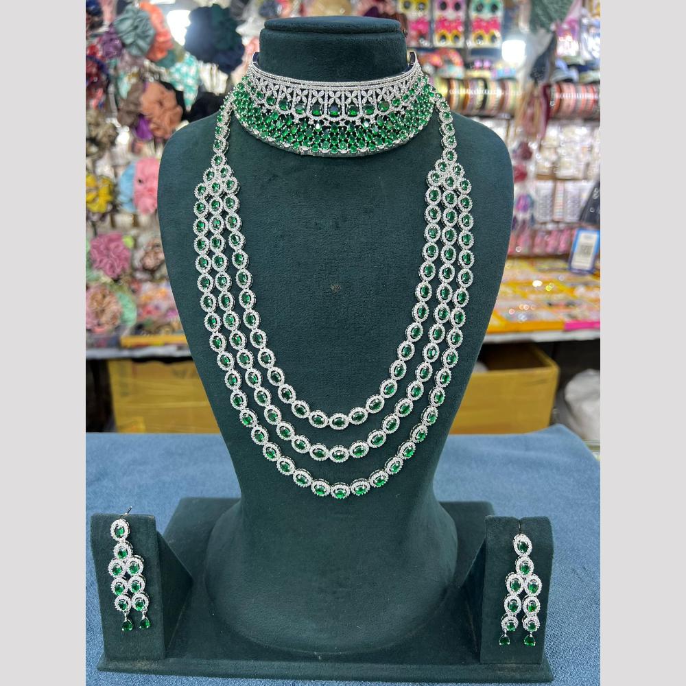Manisha Jewellery American Diamond Royal Allure Emerald Layered Necklace Set