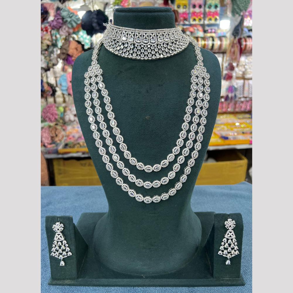 Manisha Jewellery American Diamond Royal Allure Emerald Layered Necklace Set