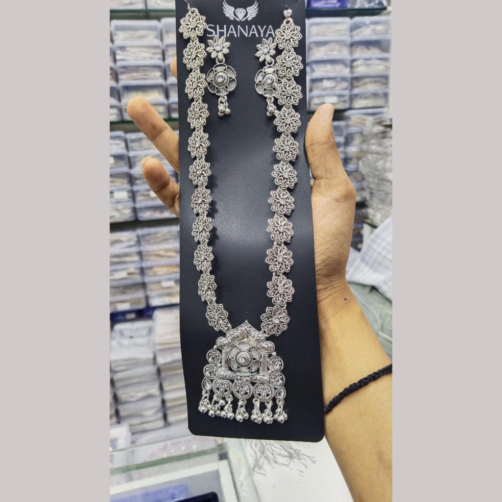 Manisha Jewellery Elegant Oxidised Plated Kundan Long Oxidised Necklace Set