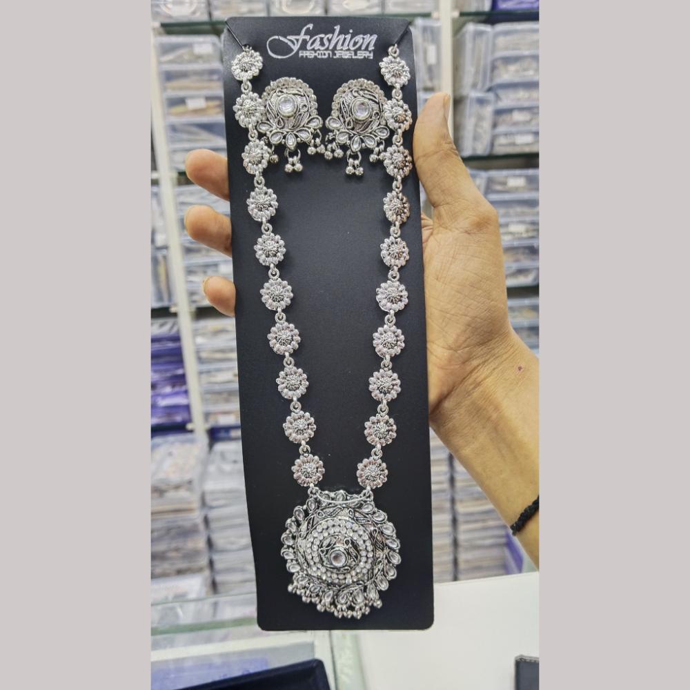 Manisha Jewellery Elegant Oxidised Plated Kundan Long Oxidised Necklace Set