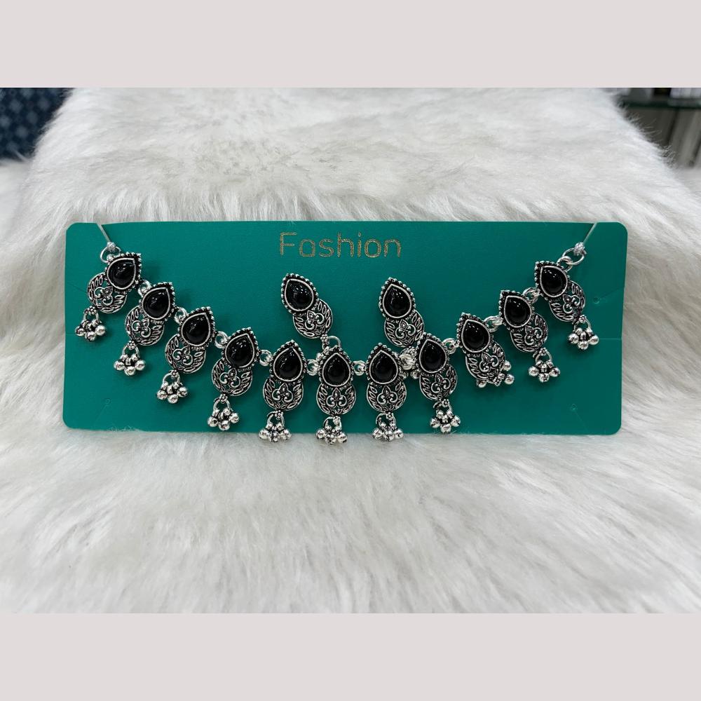 Manisha Jewellery Elegant Oxidised Plated Pota Stone Design Necklace Set