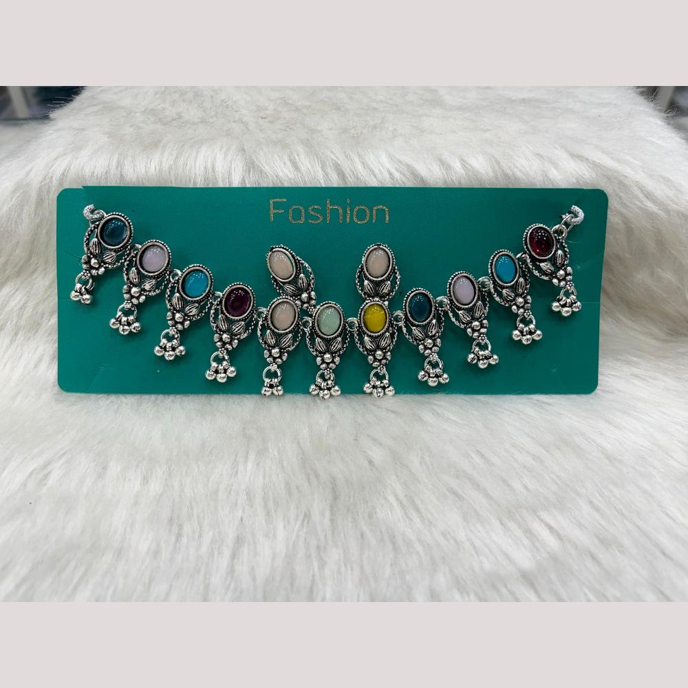 Manisha Jewellery Elegant Oxidised Plated Pota Stone Design Necklace Set