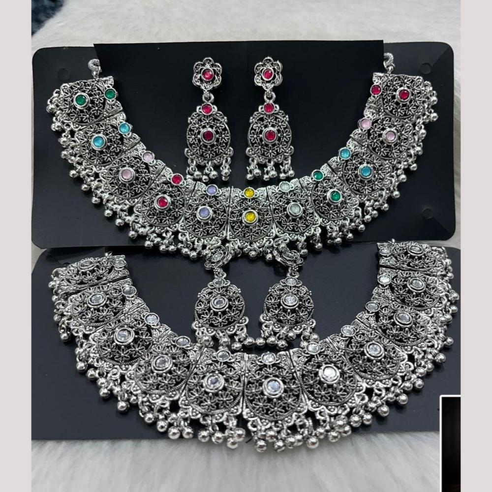 Manisha Jewellery Elegant Oxidised Plated Pota Stone Design Necklace Set