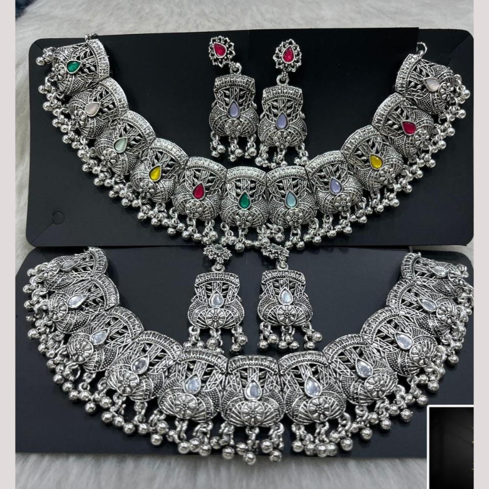 Manisha Jewellery Elegant Oxidised Plated Pota Stone Design Necklace Set