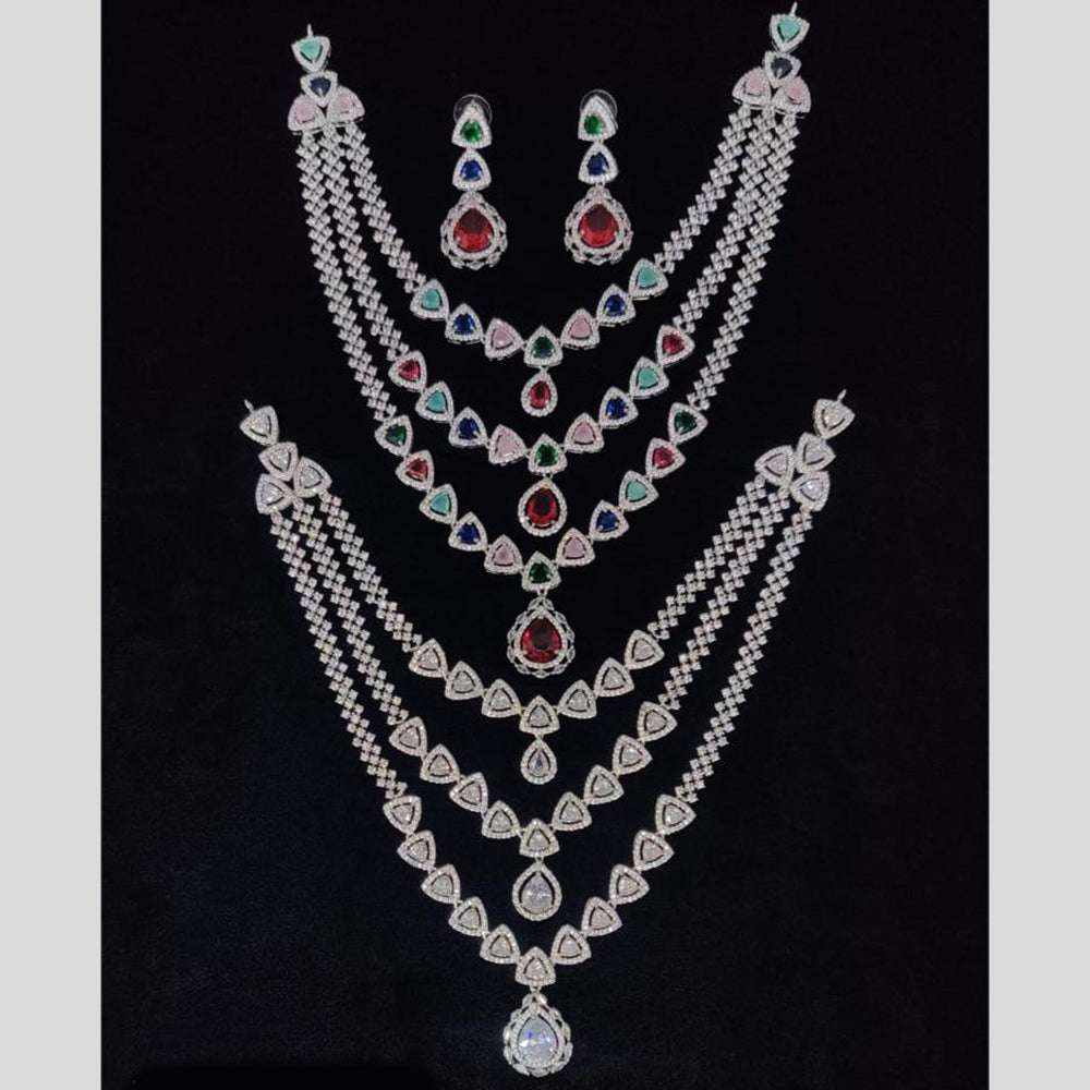 Manisha Jewellery Luxury Multi Layer American Diamond Necklace Set