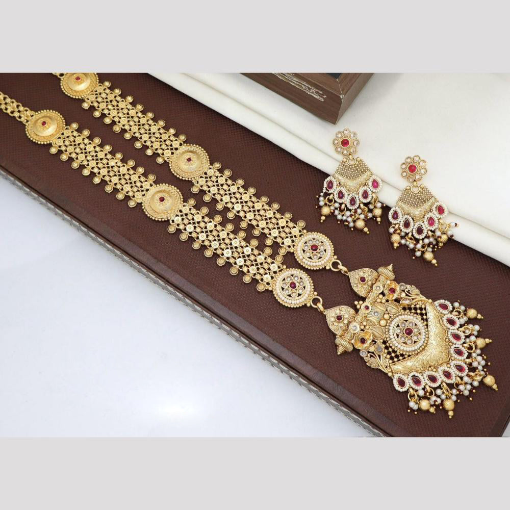 Manisha Jewellery Ethnic Sparkle Gold Plated Pota Stone And Pearl Long Necklace Set