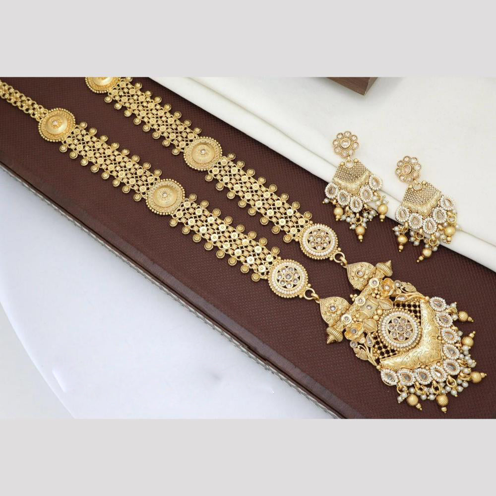 Manisha Jewellery Ethnic Sparkle Gold Plated Pota Stone And Pearl Long Necklace Set