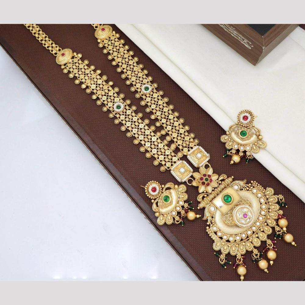 Manisha Jewellery Ethnic Sparkle Gold Plated Pota Stone And Pearl Long Necklace Set