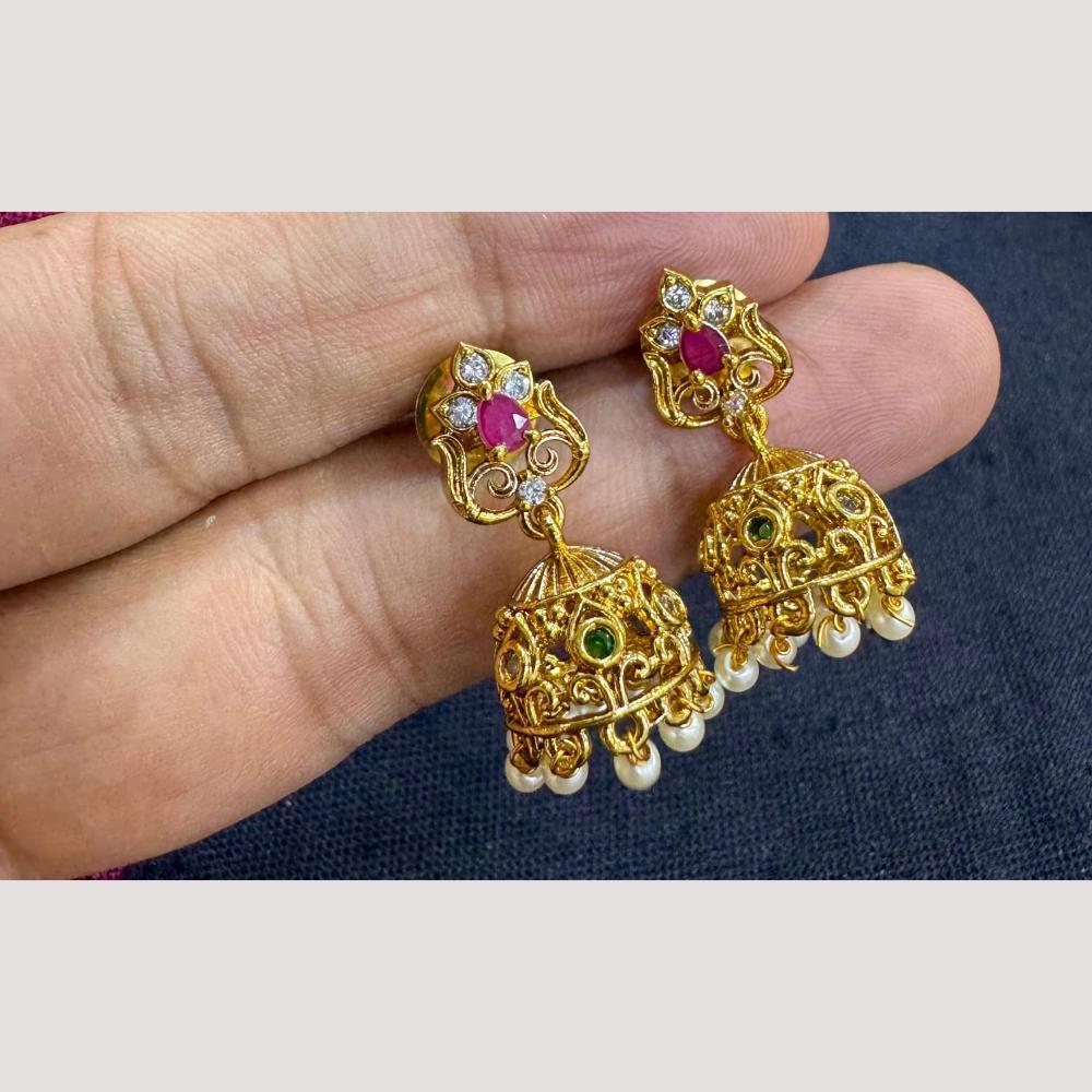 Manisha Jewellery Gold Plated Pota Stone And Pearls Jhumki Earrings