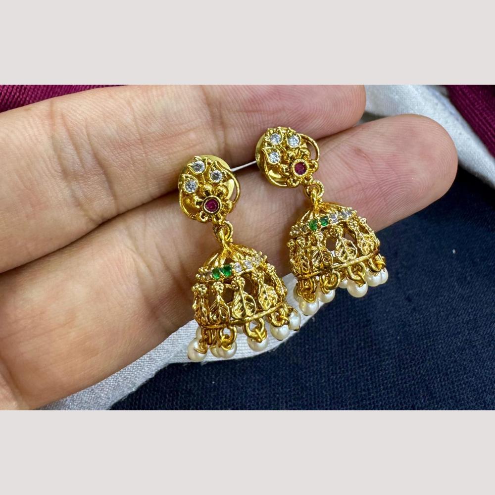 Manisha Jewellery Gold Plated Pota Stone And Pearls Jhumki Earrings