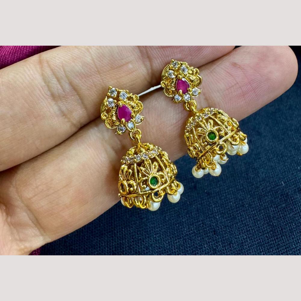 Manisha Jewellery Gold Plated Pota Stone And Pearls Jhumki Earrings