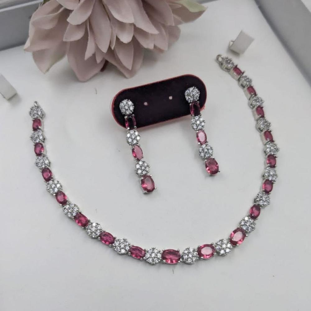 Manisha Jewellery Luxury Rhodium Polish American Diamond Necklace Se