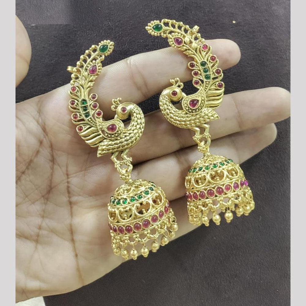 Manisha Jewellery Royal Peacock Jhumki With Sparkling Pota Stone And Dangling Pearls